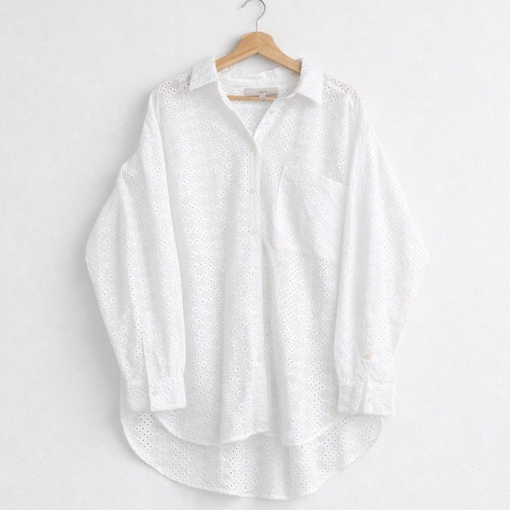 Loft White Eyelet Cotton Button Down Tunic XL Beach Cottagecore Coquette